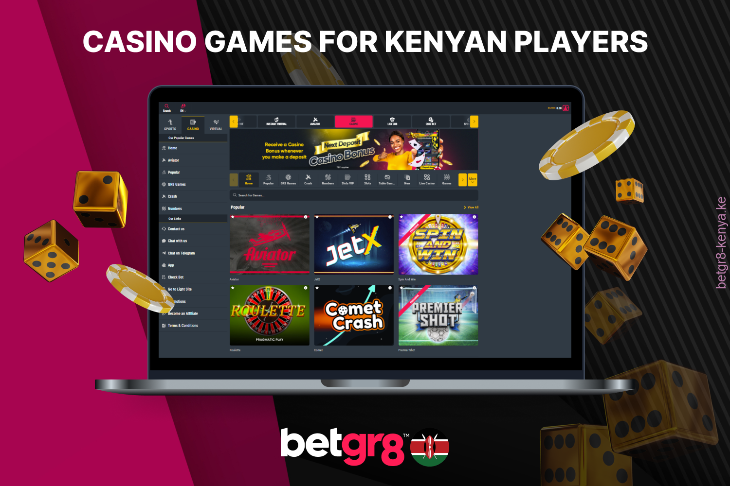 Betgr8 Casino offers Kenyan players a wide variety of games