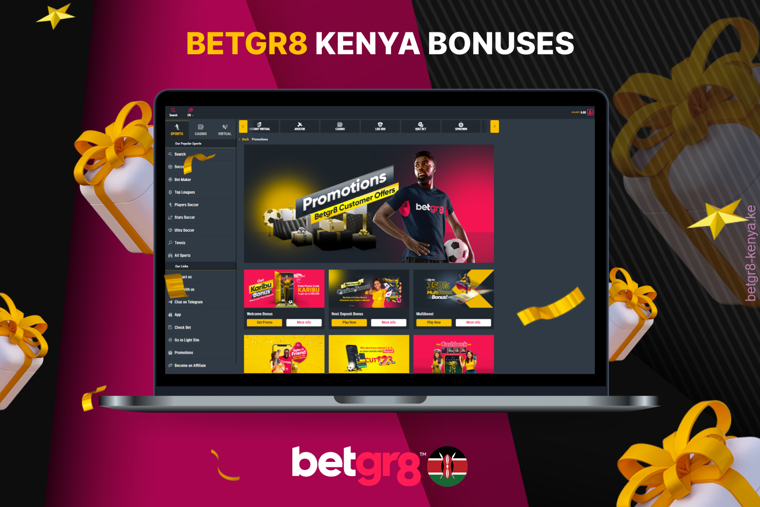 New and regular Betgr8 Kenya players can enjoy welcome bonuses and ongoing promotions to boost bets