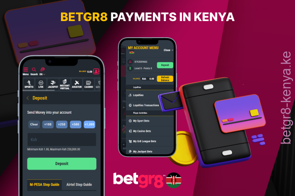 Deposit and withdrawal methods available at Betgr8 in Kenya